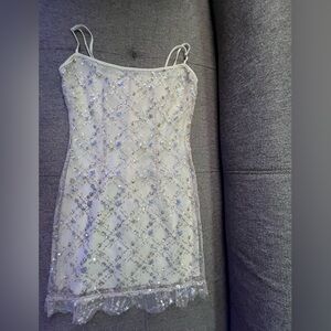 Beautiful Lucy in the Sky Mini Dress in beige sequins.